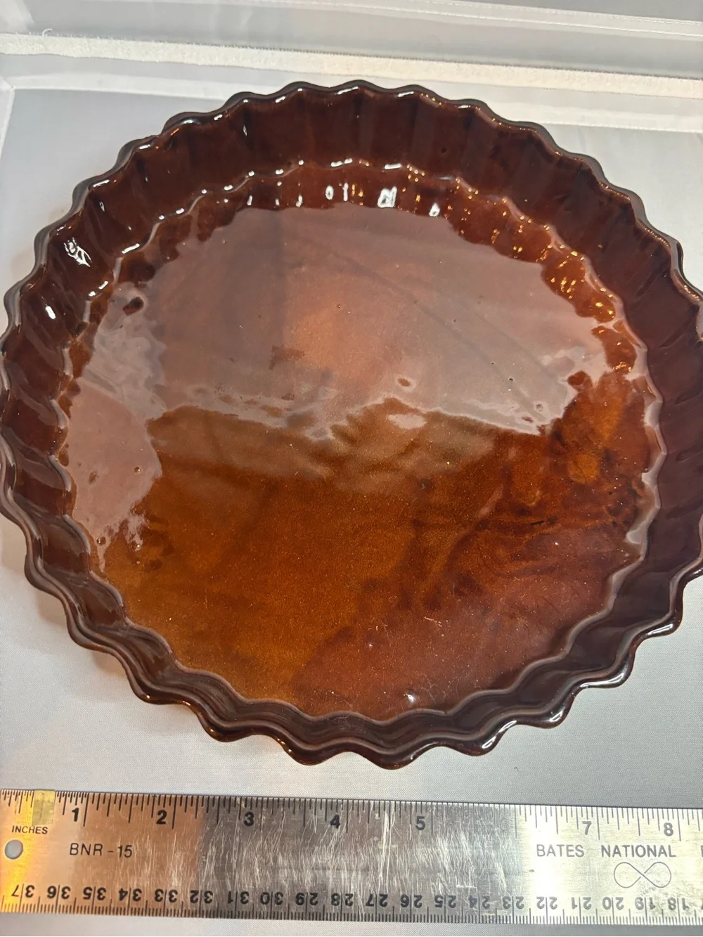 Brown Stoneware Tart Flan Quiche Baking Dish Fluted Scalloped 8.5 Inch vintage